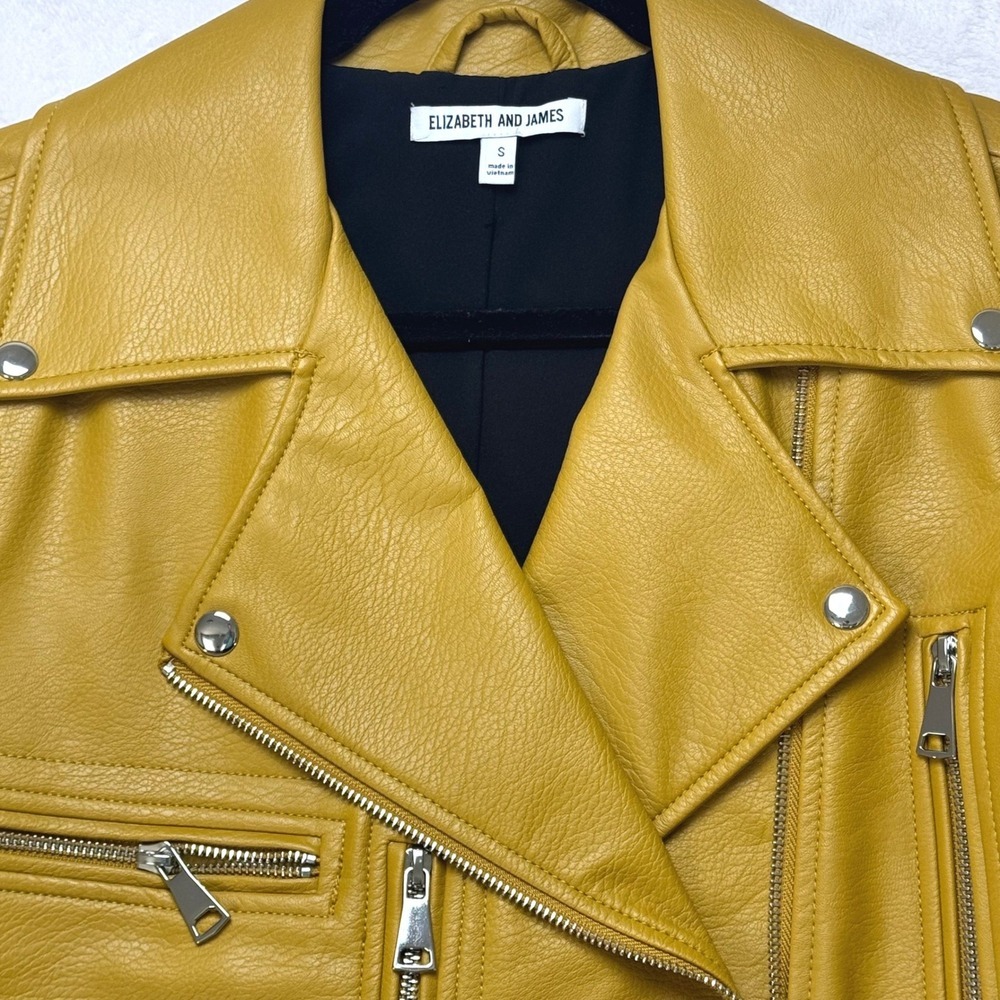 Elizabeth and James Womens Mustard Yellow Faux Leather Moto Jacket Size S - Picture 2 of 4